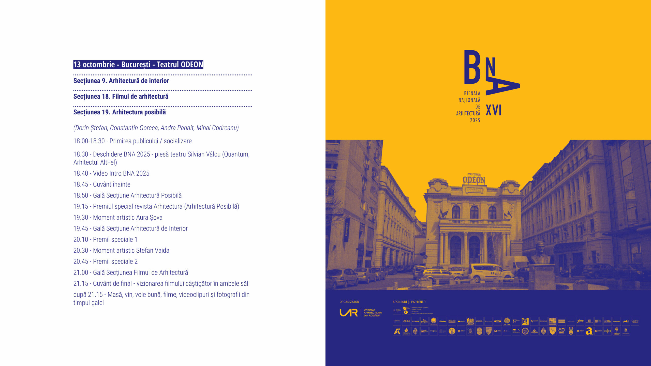 Bienala Națională de Arhitectură, ediția a XVI-a, „Altfel”: Gala de la București, la Teatrul Odeon